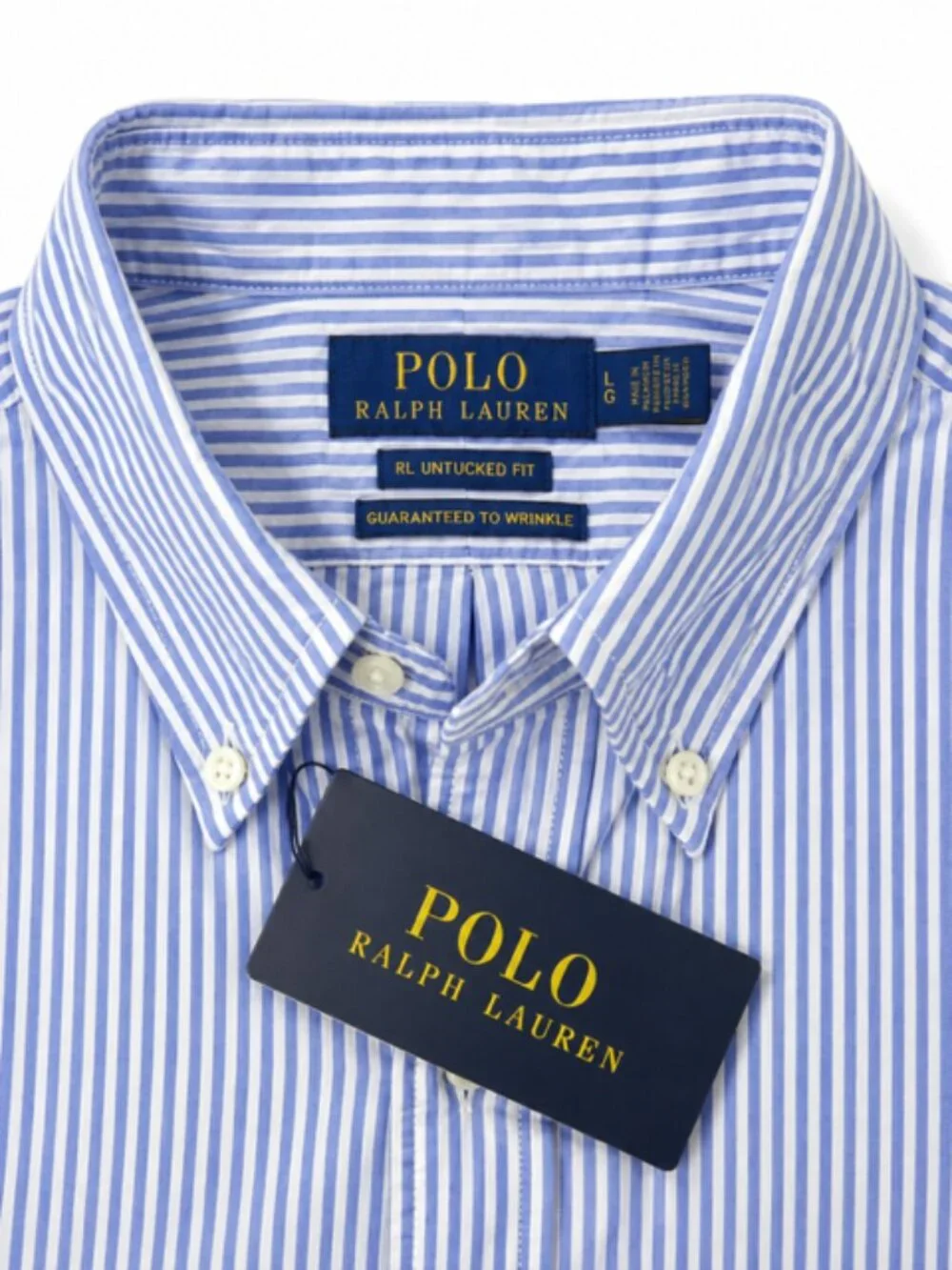 NWT Polo Ralph Lauren RL Untucked Fit Blue White Stripe Button-Down Shirt Large